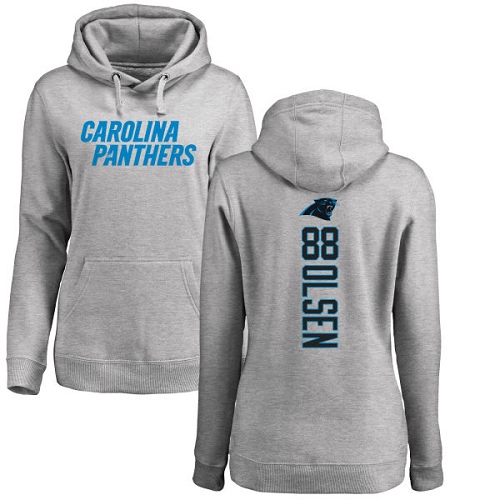 Carolina Panthers Ash Women Greg Olsen Backer NFL Football #88 Pullover Hoodie Sweatshirts->nfl t-shirts->Sports Accessory